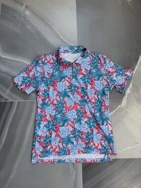 Vineyard Vines Tropical Hawaiian Golf Sankaty Polo Oleander Pink Cloud SIZE L